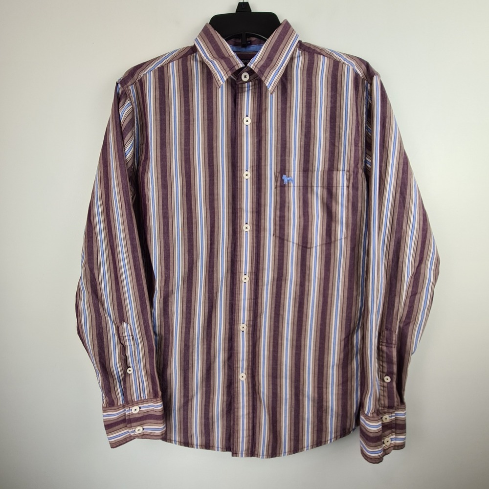 Aeropostale Mens Slim Fit Long Sleeve Button Down Shirt Purple Striped‎ Small S